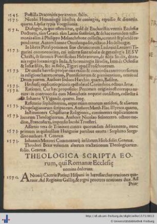 Theologica Scripta Eorvm, Qvi Romanae Ecclesie nomina dederunt.