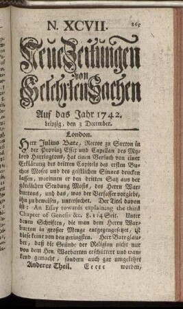 N. XCVII. Leipzig, den 3 December. - N. CV. Leipzig, den 31 December.