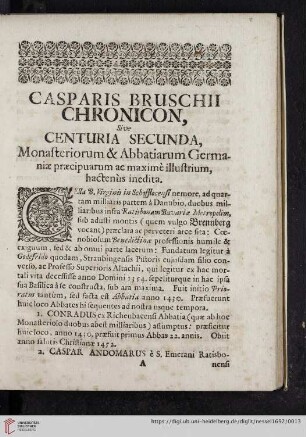 Casparis Bruschii Chronicon, Sive Centuria Secunda