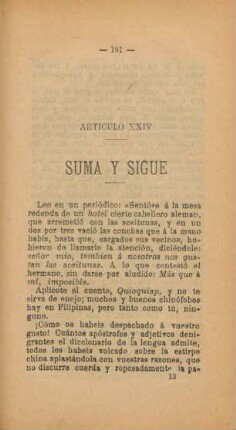 Artículo XXIV. Suma y sigue