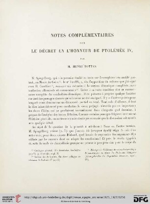 1: Notes complémentaires sur le décret en l'honneur de Ptolémée IV