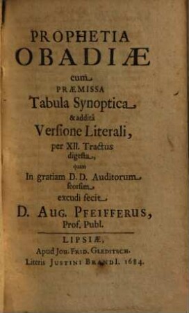 Aug. Pfeifferi D. specimen didacticum ebraeum, juxta quod linguae sanctae fundamenta decem lectionibus horariis deponi possunt