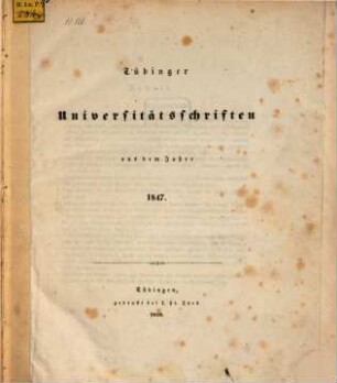 Tübinger Universitätsschriften, 1847