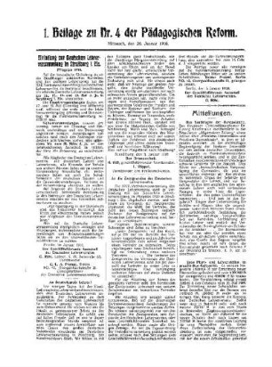 Einladung zur Deutschen Lehrerversammlung in Straßburg i. Els. : 1. Beilage zu Nr. 4 der Pädagogischen Reform