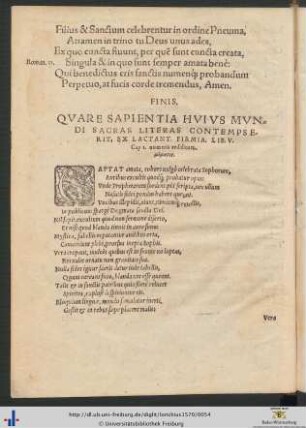 QUARE SAPIENTIA HUIUS MUNDI SACRAS LITERAS CONTEMPSERIT