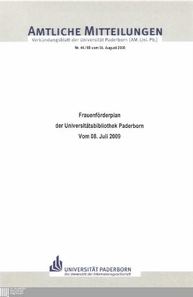 Frauenförderplan der Universitätsbibliothek Paderborn : (mit statistischem Anhang) ; vom 08. Juli 2009