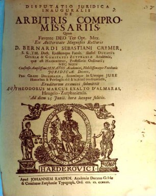 Disp. iur. inaug. de arbitris compromissariis