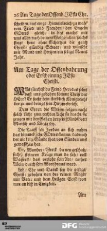 Am Tage der Offenbahrung oder Erscheinung Jesu Christi.