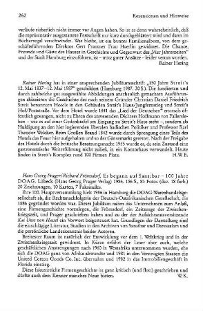 Prager, Hans Georg ; Frömsdorf, Richard :: Es begann auf Sansibar, 100 Jahre DOAG : Lübeck, Prager, 1986