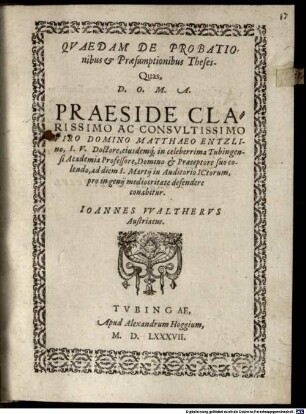 Quaedam de probationibus et praesumptionibus theses