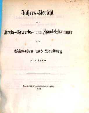 Jahresbericht der Handels- und Gewerbekammer für Schwaben und Neuburg, 1860