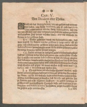 Cap. V. Von Dividiren oder Theilen