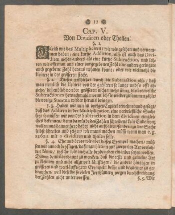 Cap. V. Von Dividiren oder Theilen