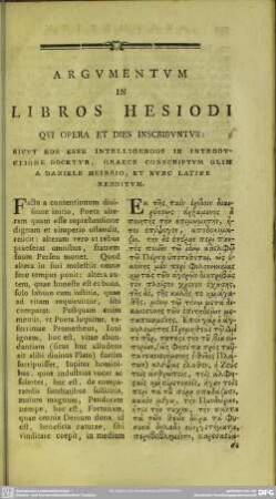Argumentum In Libros Hesiodi Qui Opera Et Dies Inscribuntur