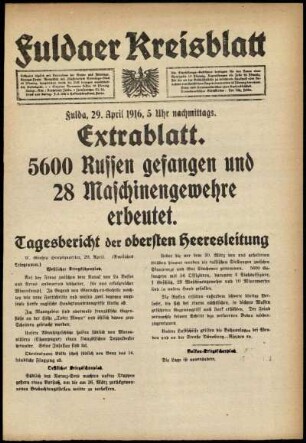 Erste Ausgabe vom Samstag, den 29. April 1916.