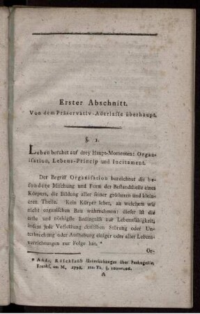 Erster Abschnitt. Von dem Präservativ-Aderlasse überhaupt.