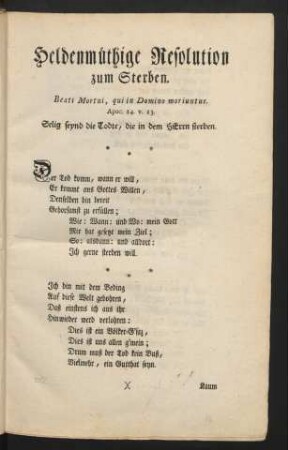 Heldenmüthige Resolution zum Sterben