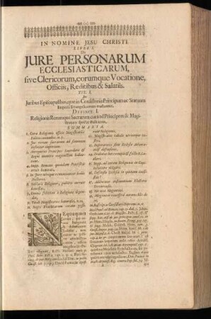 Tit. I. De Juribus Episcopalibus, quae in Consistoriis Principum ac Statuum Imperii Evangelicorum tractantur