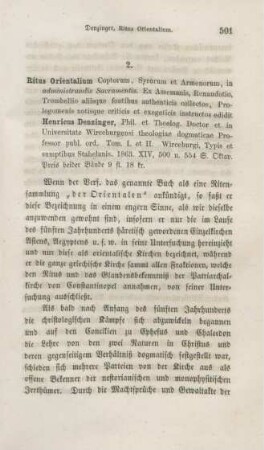 501-510 [Rezension] Denzinger, Heinrich, Ritus Orientalium, Coptorum, Syrorum et Armenorum, in administrandis sacramentis