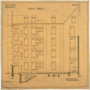 Billing, Hermann; Karlsruhe, Amalienstr. 67; Haus Walter - Werkplan, Hoffassade (Ansicht; Schnitt)
