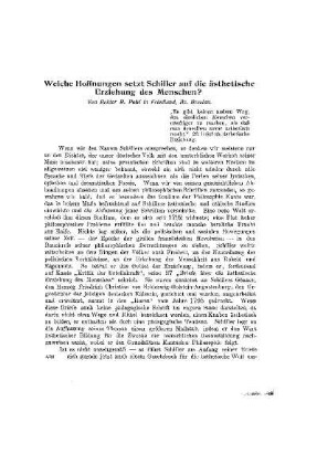 Welche Hoffnungen setzt Schiller auf die ästhetische Erziehung des Menschen?