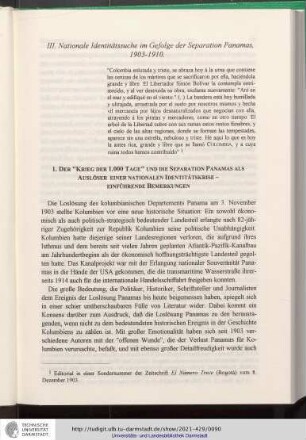 III. Nationale Identitätssuche im Gefolge der Separation Panamas, 1903-1910