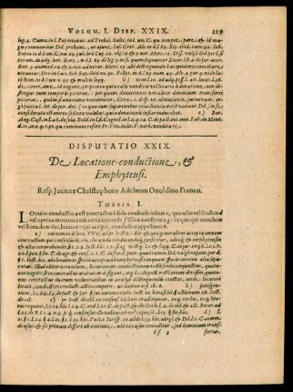 Disputatio XXIX. De Locatione-conductione, et Emphyteusi.