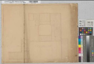 Gutsgebäude Grundriß, Balkenlage Anf. 19.Jh. o.M. 43 x 55 kol. Zeichnung Romberg-Brünninghausen