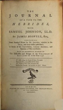 The journal of a tour to the Hebrides, with Samuel Johnson LL.D. : containing some poetical pieces by Dr. Johnson, relative to the tour, and never before published ...