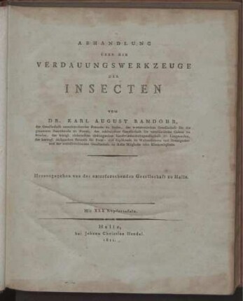 [Bd. 1]: Abhandlungen über die Verdauungswerkzeuge der Insecten. [Bd. 1]