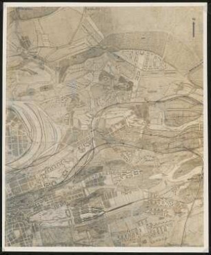 Verkehrs- und Bebauungsplan, Prag-⁦Vysočany: Planzeichnung von ⁦Žižkov⁩⁦, Karlín, Libén, Střížkov, Kobylisy, Vysočany und Prosek