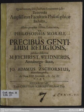 Ex philosophia morali: De precibus gentilium religiosis