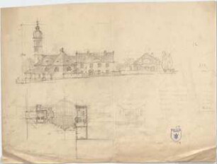 Bestelmeyer, German; Murnau am Staffelsee (Bayern); Ev. Kirche und Pfarrhaus - Außenansicht; Grundriss