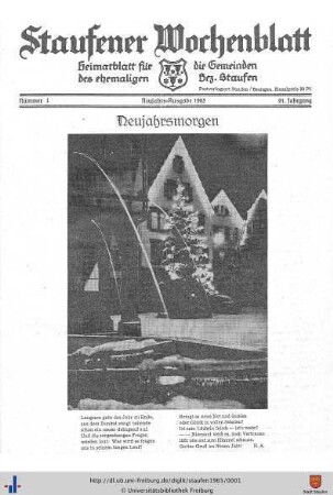 91. Jg: Staufener Wochenblatt (1921 bis 1934 als Staufener Tagblatt)