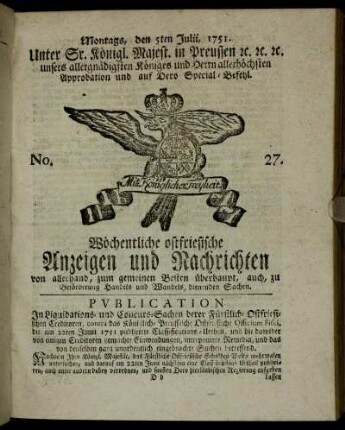 No. 27. Montags, den 5ten Julii, 1751.