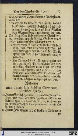 Anhang einiger zum Jure Publico Germaniae dienlichen Bücher.