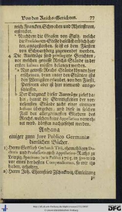 Anhang einiger zum Jure Publico Germaniae dienlichen Bücher.