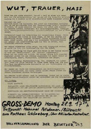 Flugschrift: Wut, Trauer, Hass, 1981