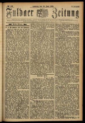 Erste Ausgabe vom Sonntag, den 19. Juni 1892.