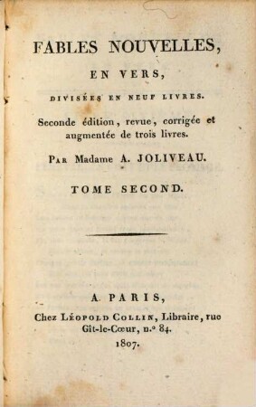 Fables nouvelles : en vers, divisées en neuf livres, 2