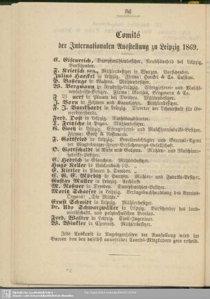 Comité der Internationalen Austellung in Leipzig 1869