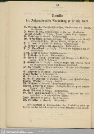 Comité der Internationalen Austellung in Leipzig 1869