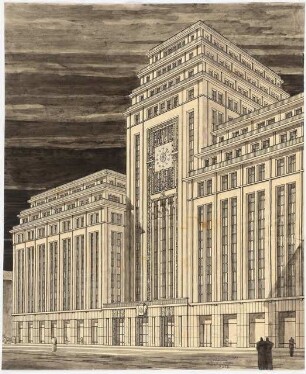 Verlagshaus des Scherl-Verlages, Berlin: Perspektivische Ansicht mit Variante zur Fassaden-Ornamentierung