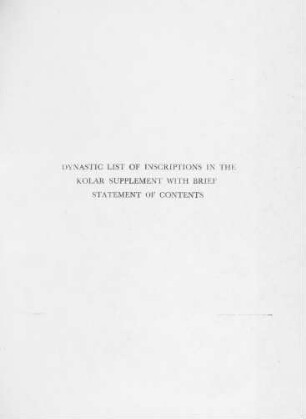 Dynastic List of Inscriptions (with contents and remarks)