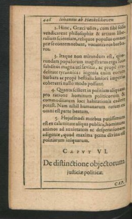 Caput VI. De distinctione obiectorum iusticiae politicae.