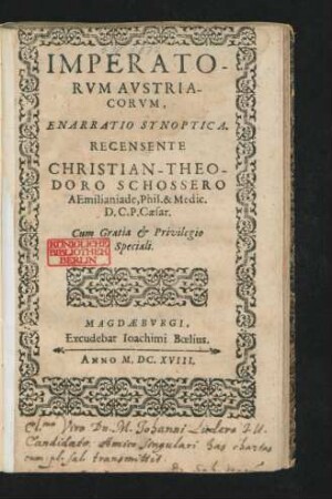 Imperatorum Austriacorum, Enarratio Synoptica