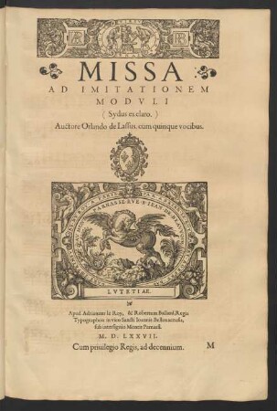 Missa ad imitationem moduli: Sydus ex claro [...] cum quinque vocibus