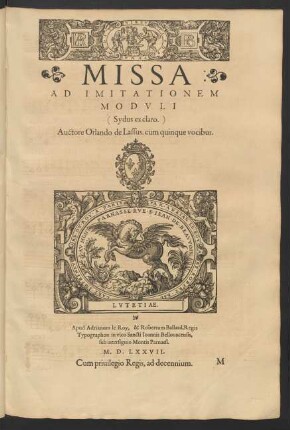 Missa ad imitationem moduli: Sydus ex claro [...] cum quinque vocibus