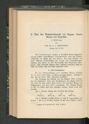 II. Über den Wasserverbrauch von Roggen, Gerste, Weizen und Kartoffeln.