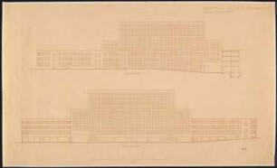City-Neugestaltung Hindenburg: Hochhaus, Vorderansicht und Rückansicht 1:200
